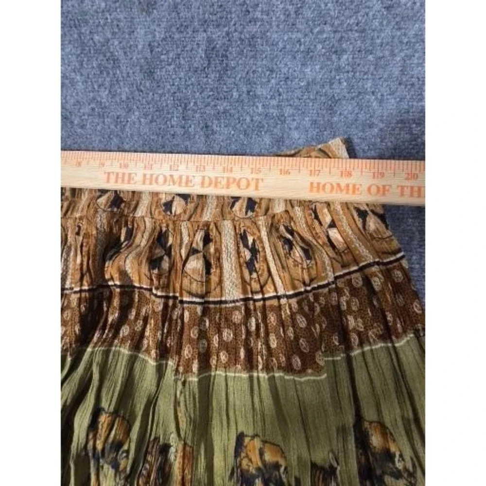 VTG Stonebridge Safari Animal Print Maxi Skirt 2X Green Brown Giraffe Rayon Boho